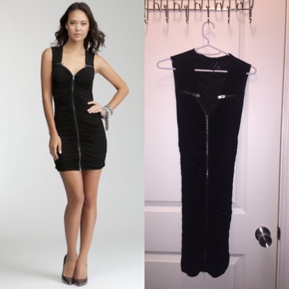 bebe zip up ruched LBD