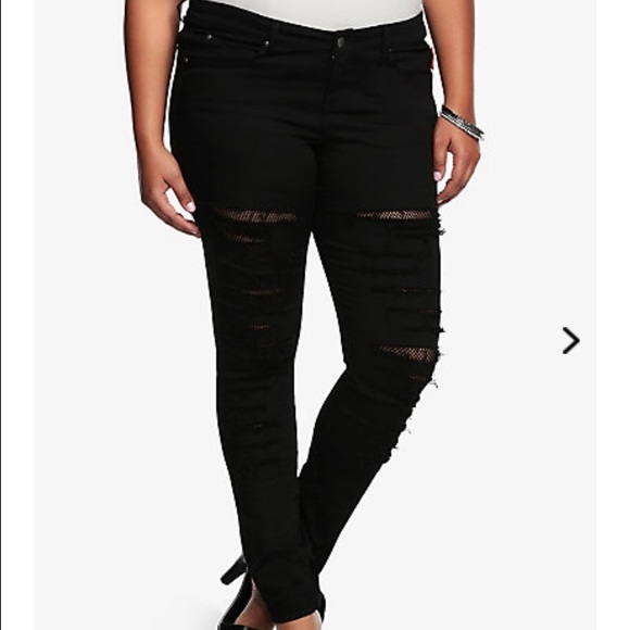 Torrid Skinny Denim Pant Destructed w/Mesh Backing