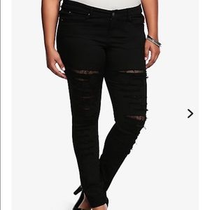 Torrid Skinny Denim Pant Destructed w/Mesh Backing
