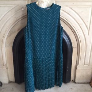 Uniqlo Green White Polka Dot Shift Pleat Dress