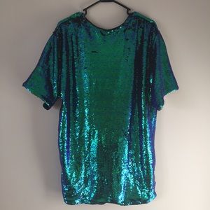 Green/blue sequins t-shirt dress