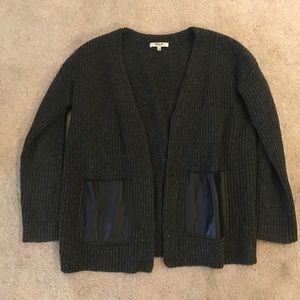 XXS Madewell wool cardigan with leather  pockets