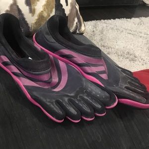Adidas toe shoes pink and black