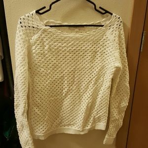 White scalloped neck sweater.