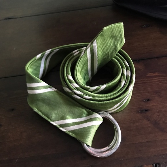 Green J. Crew Cloth Belt w/ white stripes