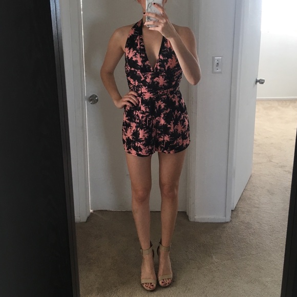 GUESS pink & black palm print Romper