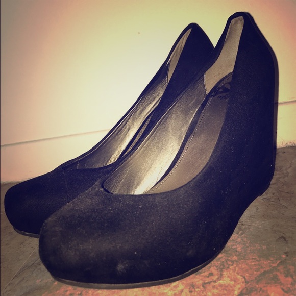 Suede Black Wedges