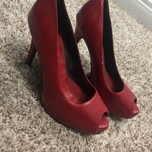 Red peep toe heels