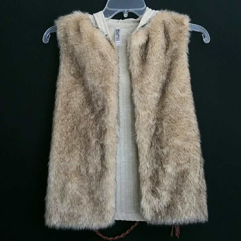 New Beautees Girls Faux Fur Belted Hoodie LG