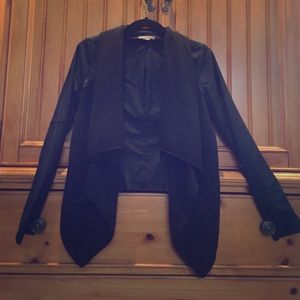 Vince Leather Sleeve Sweater Jacket Black x-small