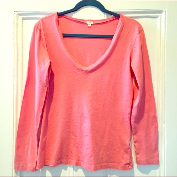 Pink J. Crew V Neck Long Sleeve Tee