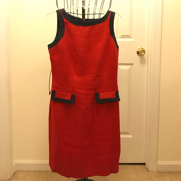 Red and navy linen lined sleeveless dress