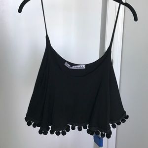 Black crop top with Pom Pom bottom trim