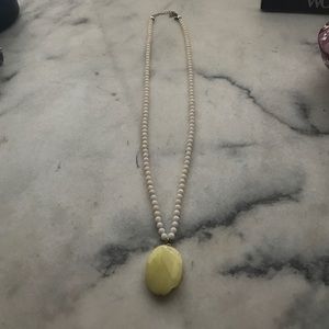 Yellow/green stone and beaded necklace