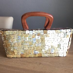 Retro style unique purse with wooden handles