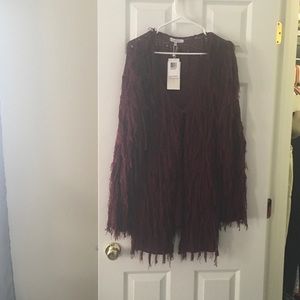 Burgundy fringe cardigan