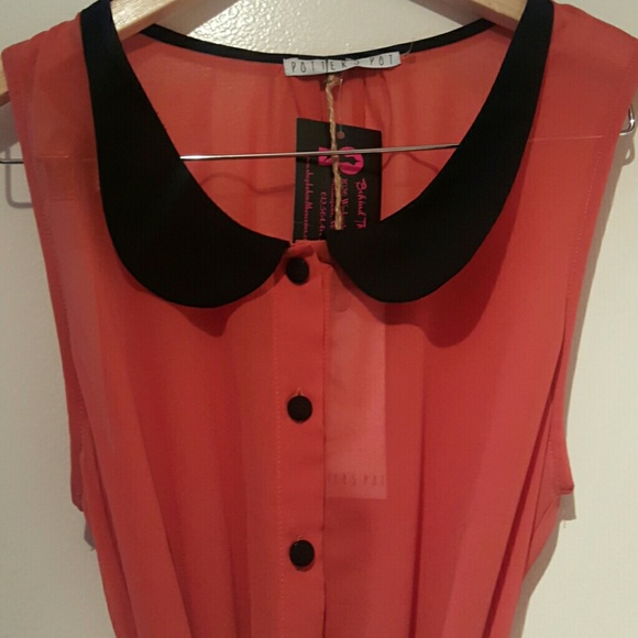 NWT Orange chiffon belted blouse