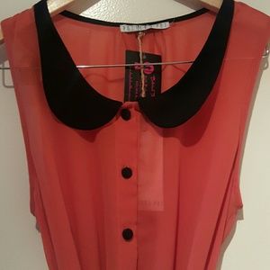 NWT Orange chiffon belted blouse