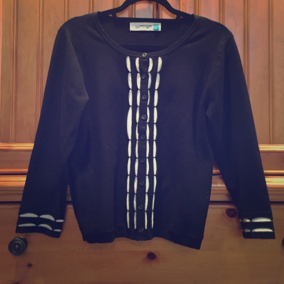Sparrow Scalloped Stripe Cardigan in Black