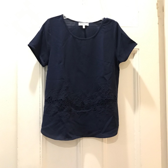 Monteau Navy Floral Cut out Top
