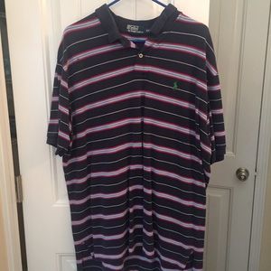 Polo - navy polo with red and white stripes