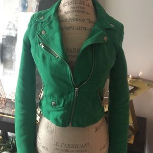 Green Faux Suede H&M biker cropped jacket