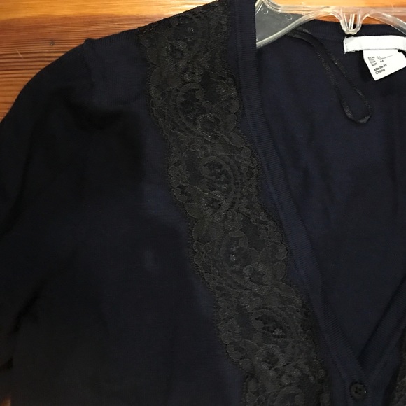 H&M navy cardigan with black lace trim - Picture 2 of 2