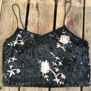 NWOT Topshop black sequin crop top