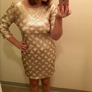 Gold sequined party cocktail dress