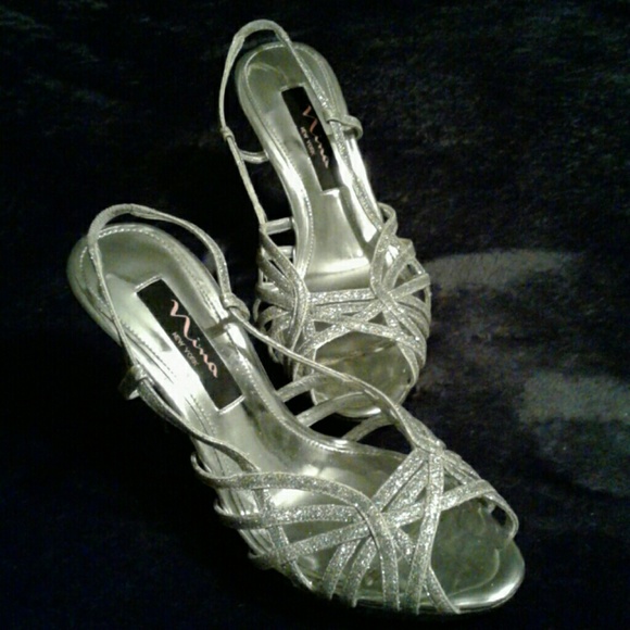 Silver glitter heels