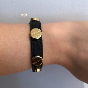 CC Skye Black leather and gold screw bracelet