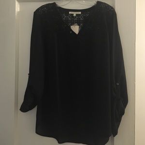Black blouse with lace trim
