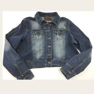 Distressed denim jean jacket