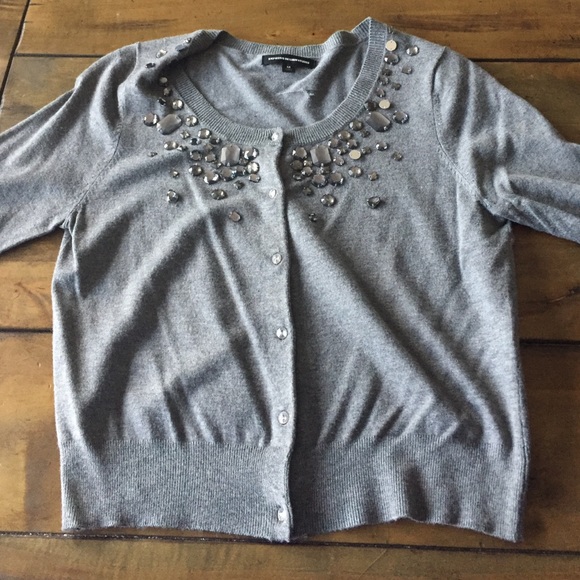 Gray jewel embellished sweater, slightly cropped