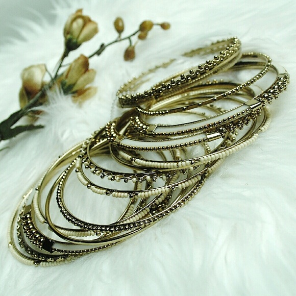 Gold & Cream Beaded Bangles - Picture 2 of 4