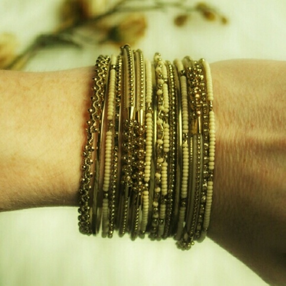 Gold & Cream Beaded Bangles - Picture 3 of 4