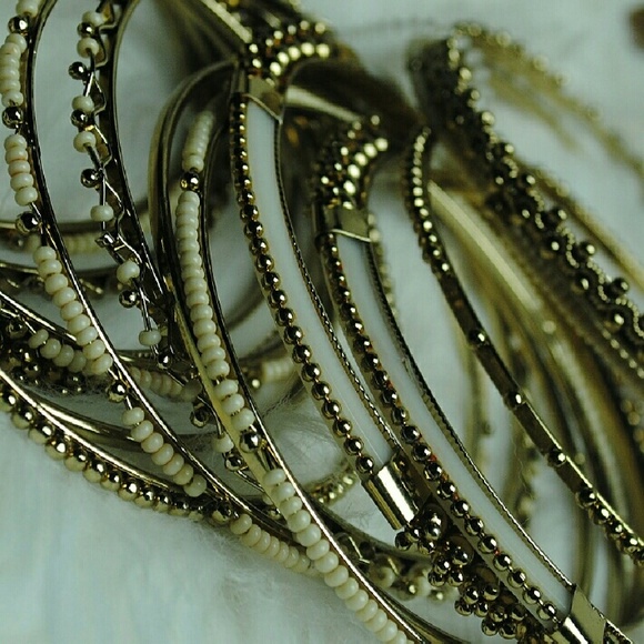 Gold & Cream Beaded Bangles - Picture 4 of 4