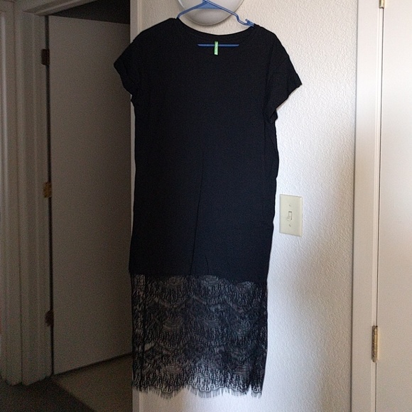 Black T-shirt dress with lace hem