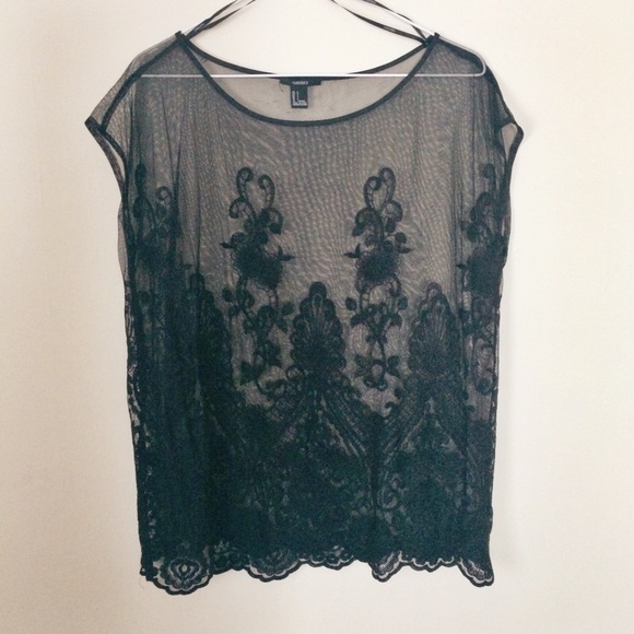 Black lace sheer top