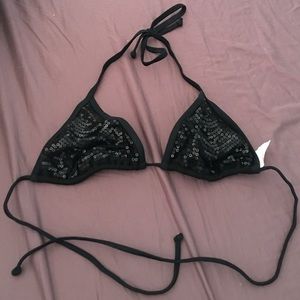 Small Black Sequin Triangle Bikini Top