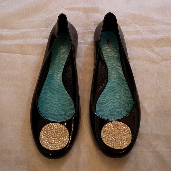 Oka Black/Gold Medallion Ballet Flats