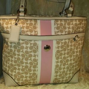 Coach Pink White and Tan Leather Bag