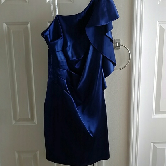 NWT! Satin cobalt one shoulder cocktail dress.