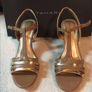 Tan and gold sandals