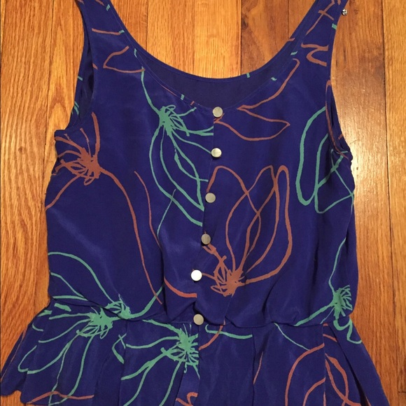 100% button front blue with prints silk tank