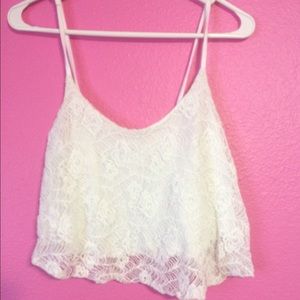 White lace loose crop top