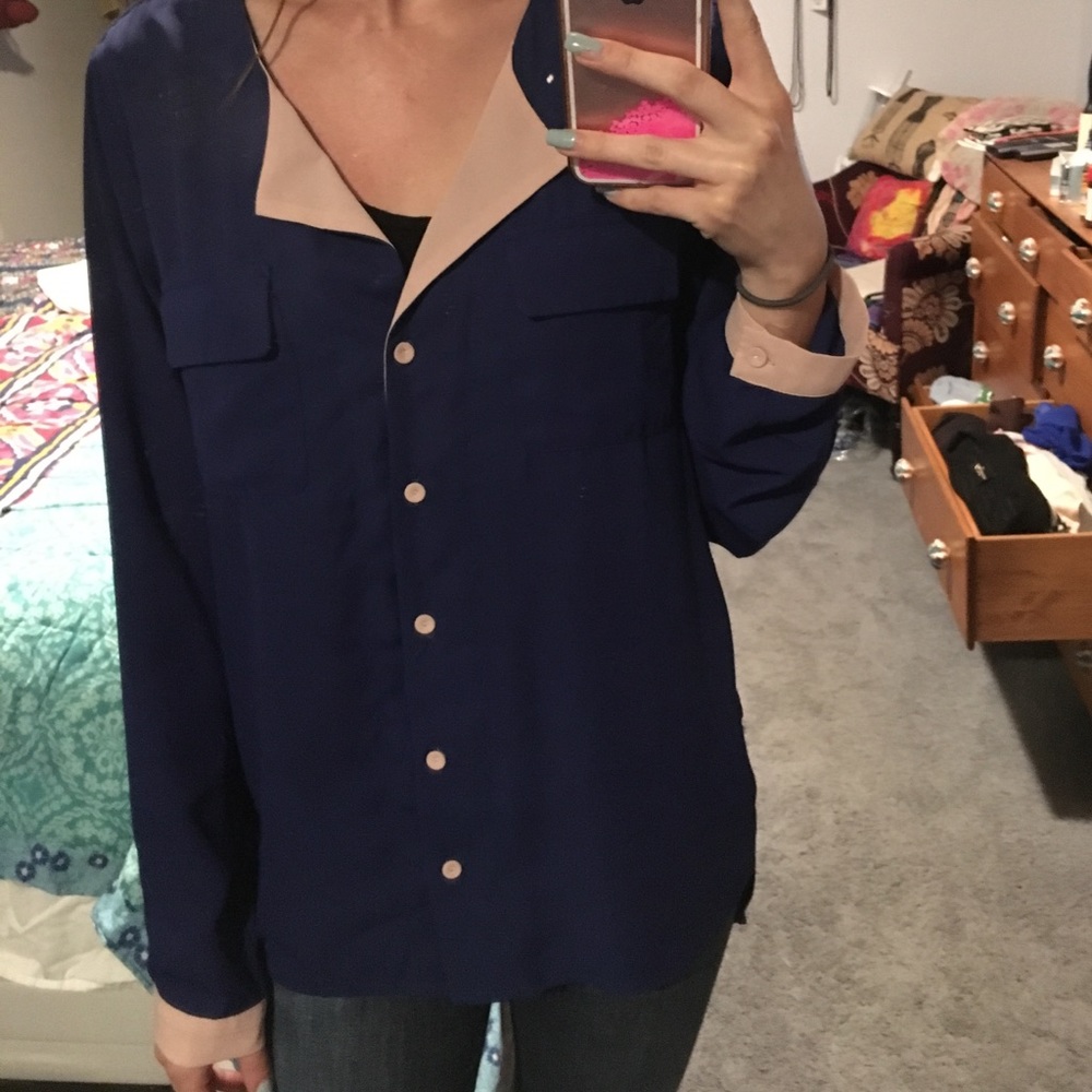 Cerulean blue button up blouse