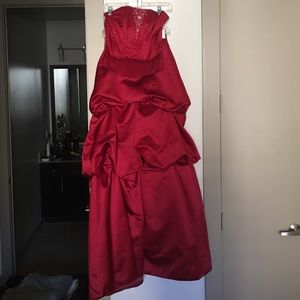 Red Strapless Satin Ballgown