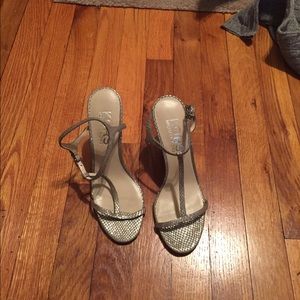 Silver high heeled wedged sandals