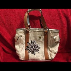 Authentic white canvas signature coach tote